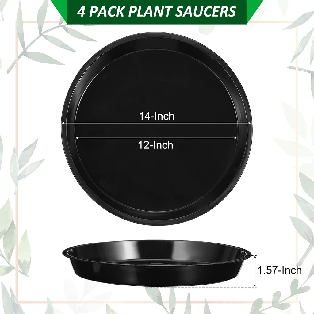 PATIKIL 4 Pack Plastic Plant Saucer, 14 Inch Plant Tray for Pots Round Plant Dish Plant Drip Trays Water Tray for