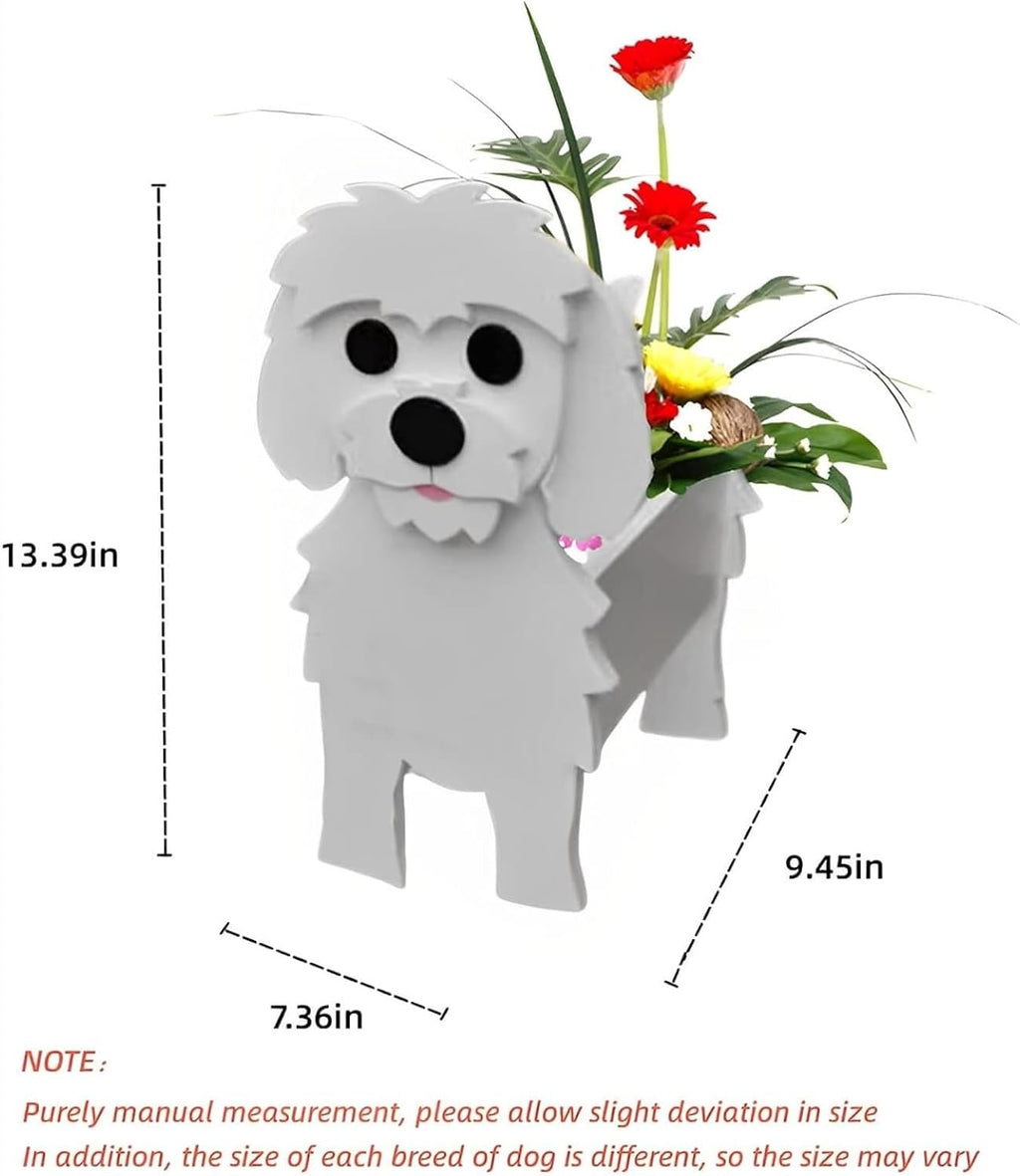 Maltese Dog Planter Pots, Animal Shaped Flower Pot | Cute Plant Gift for Women and Pet Lovers, Indoor Outdoor Garden