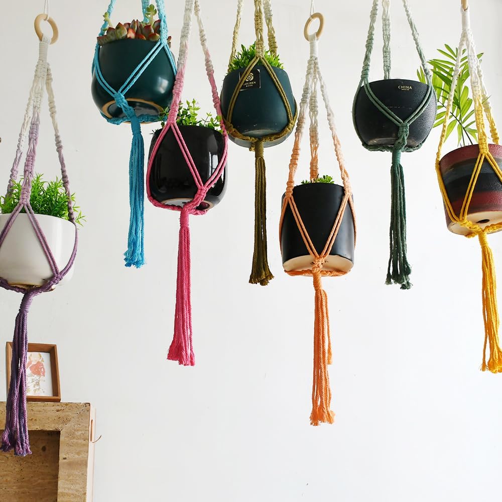 7-Pack Plant Pot Hanger,Indoor Pot Holder, Boho Decor,33“, Green Blue Orange Purple Blue Yellow Pink (No Pot & Plant)