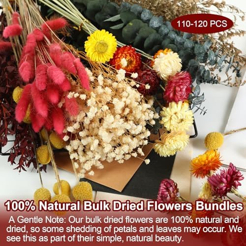 120+ Pcs Dried Flower Bouquet Set, Boho Floral for Fall Decor, Vase Crafts