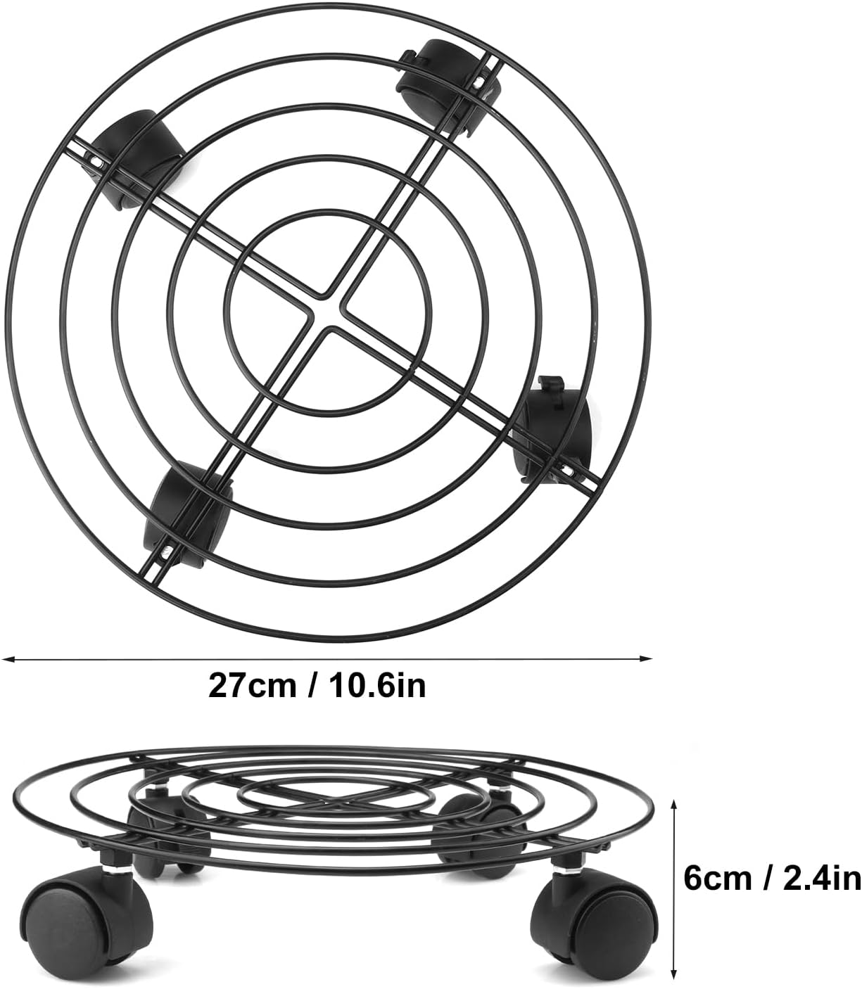 5 Pack 10.6 Inch Metal Plant Caddy with wheels, Heavy Duty Plant Dolly for Indoor and Outdoor Large Potted Plants, Black