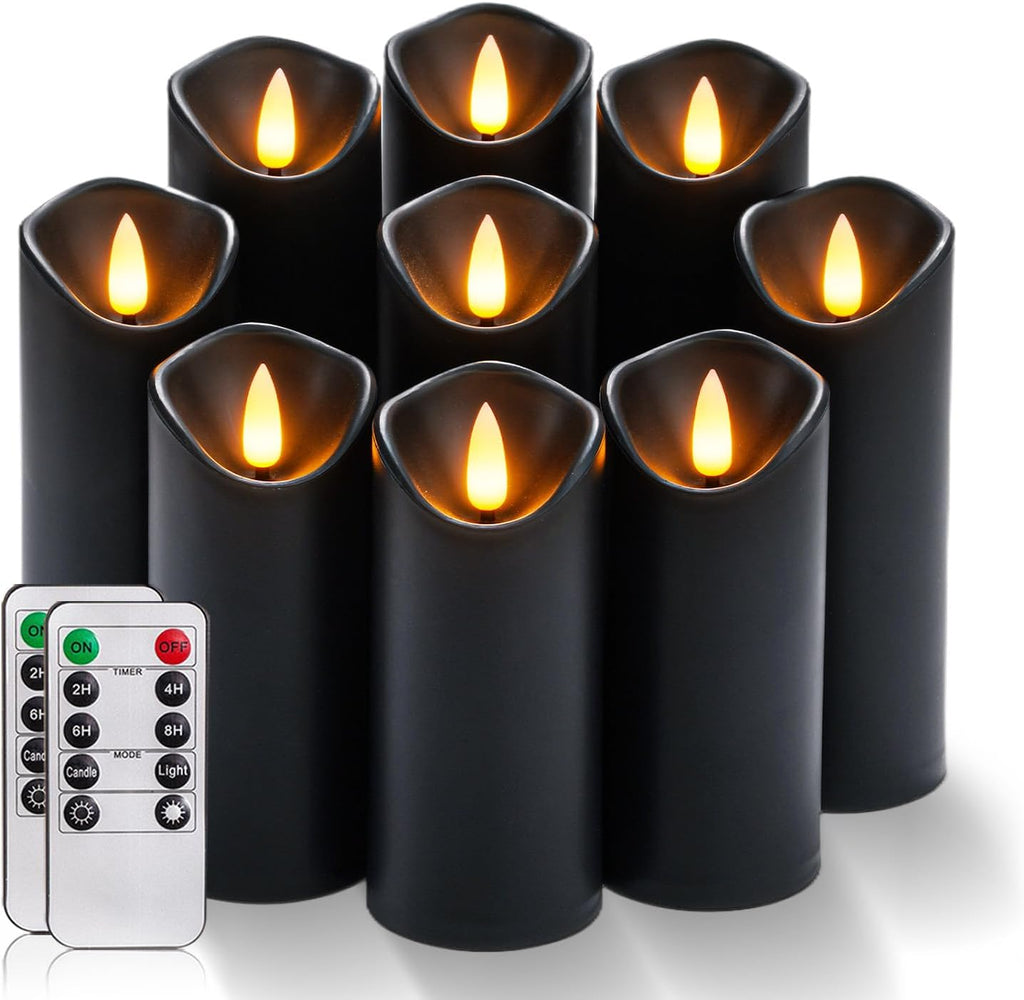 Homemory Black Halloween Flameless LED Pillar Candles, Remote Timer, 9 Pack