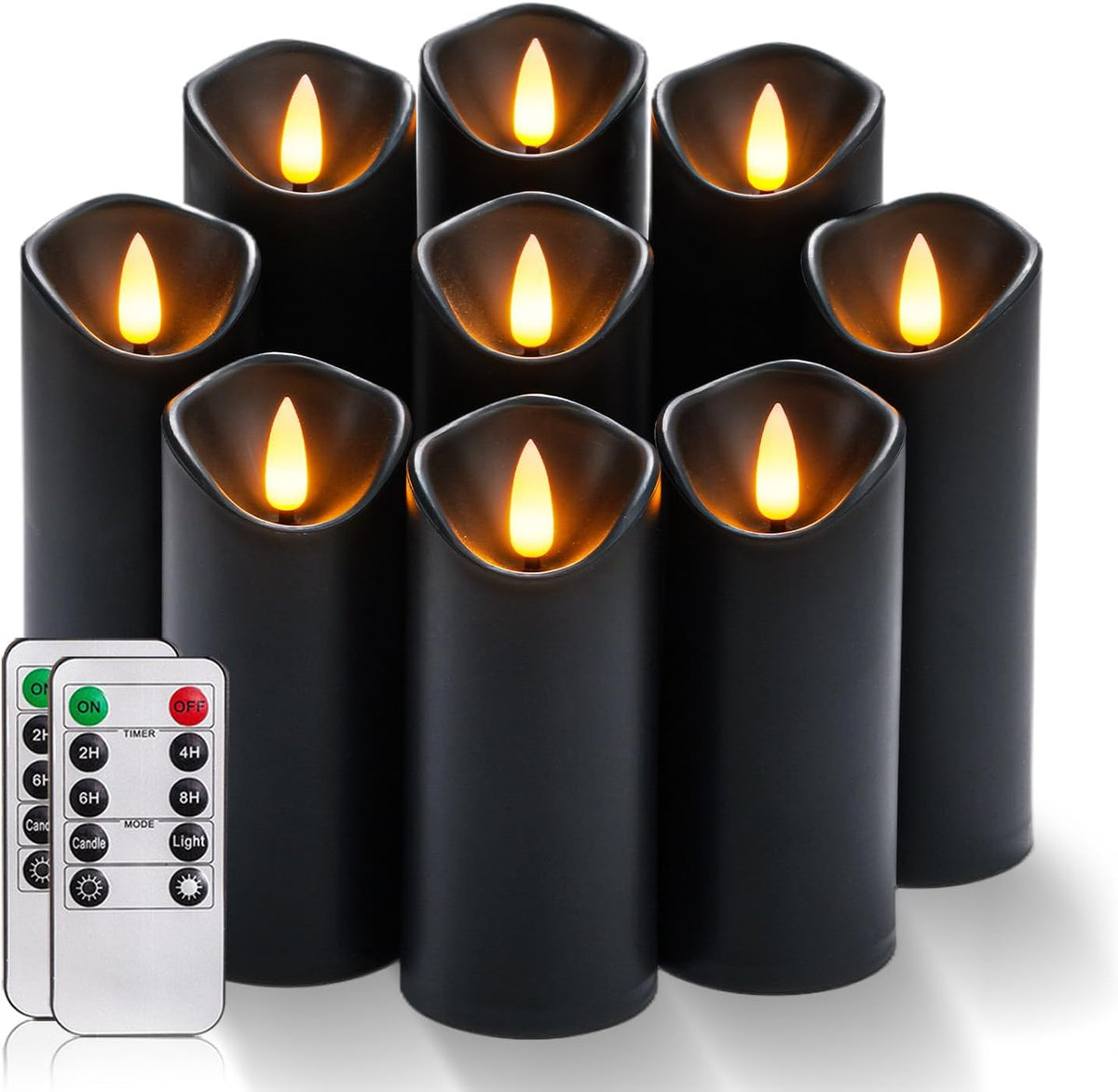 Homemory Black Halloween Flameless LED Pillar Candles, Remote Timer, 9 Pack