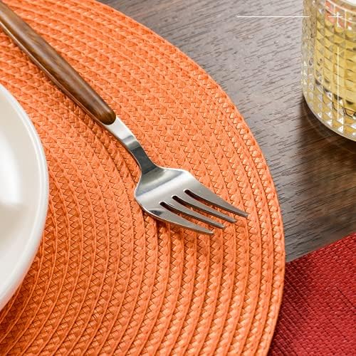 FunWheat Round Braided Placemats Set of 4 Table Mats for Dining Tables Woven Washable Non-Slip Place mats 15inch (Orange, 4pcs)