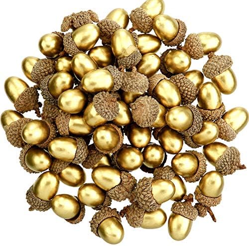 Pangda 60 Pack Artificial Acorns Decorative with Cap for Crafts, Gold