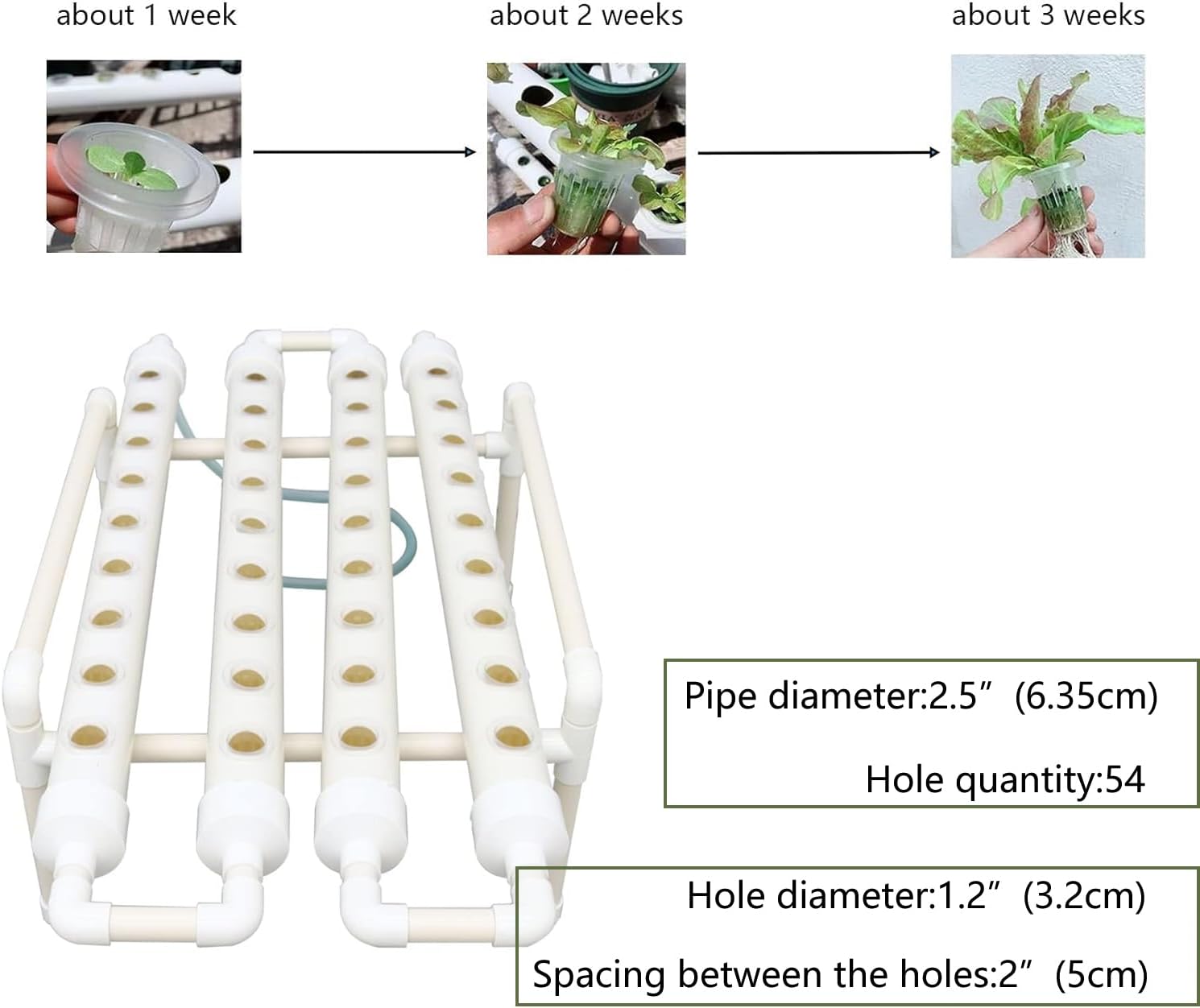 INTBUYING Hydroponics Growing System 36 Holes 4 Pipes 1 Layer Plant Site Grow Kit Horizontal with Water Pump, Nest