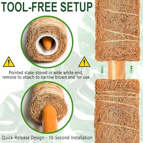 Soupiar 2 Pack 22 Inch Stackable Moss Pole - Thick & Sturdy Natural Coir Totem Plant Support & Garden Stakes for Monstera & Pothos, Indoor Climbing Vining Houseplants, 38" H Max