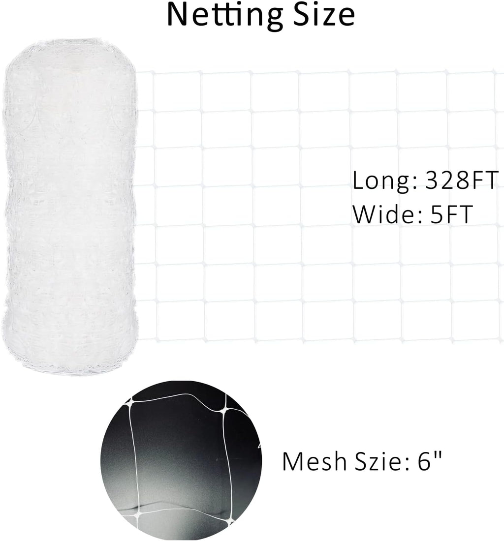 Toolazy Trellis Netting 59" x328' White - Heavy Duty 6" Mesh Plant Support Net for Climbing Vegetables, Garden Trellis