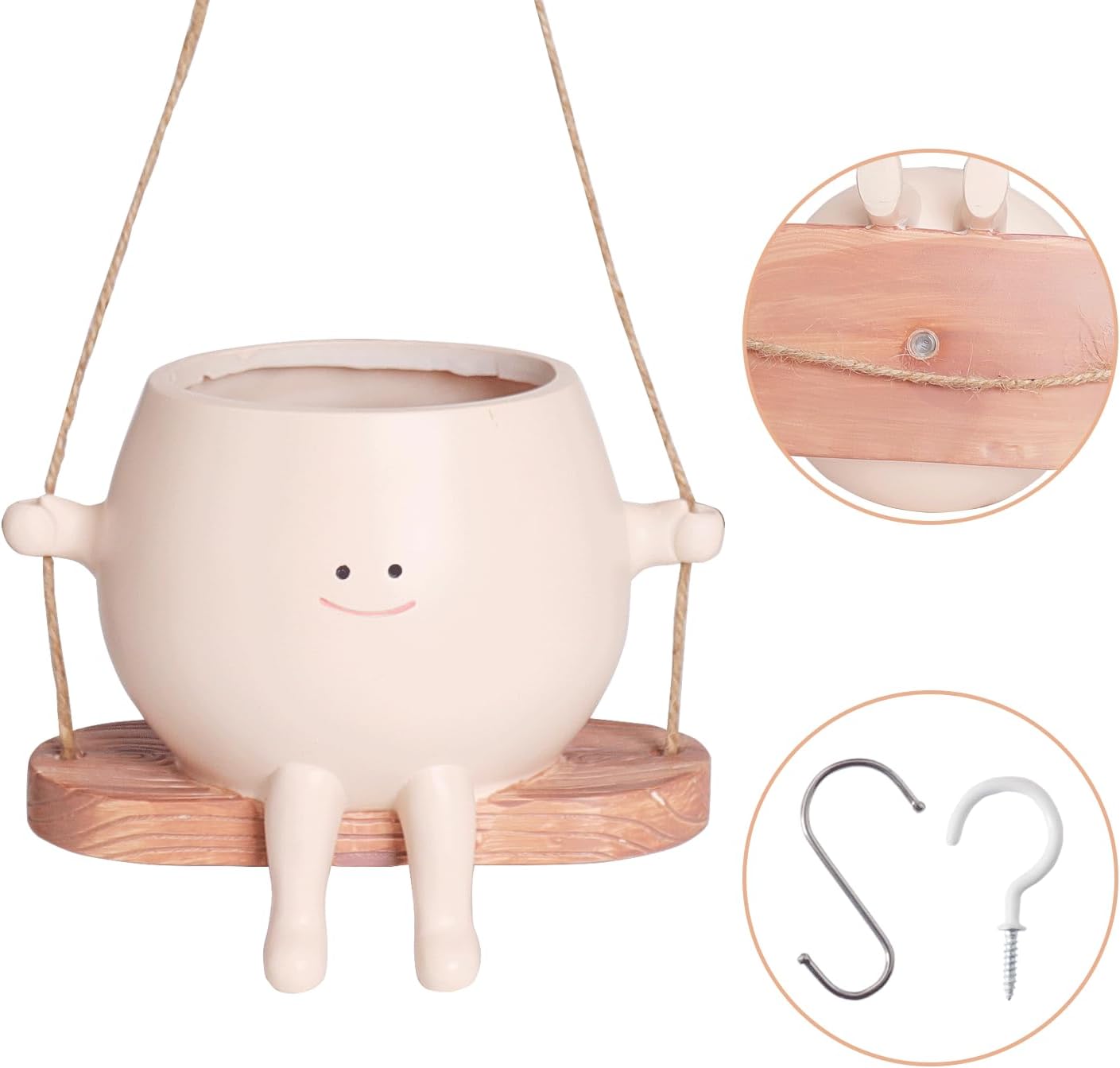 Large Swinging Smiley Face Planter Pot Hanging Flower Planters for Indoor and Outdoor Plants, Funny Succulent Pots for