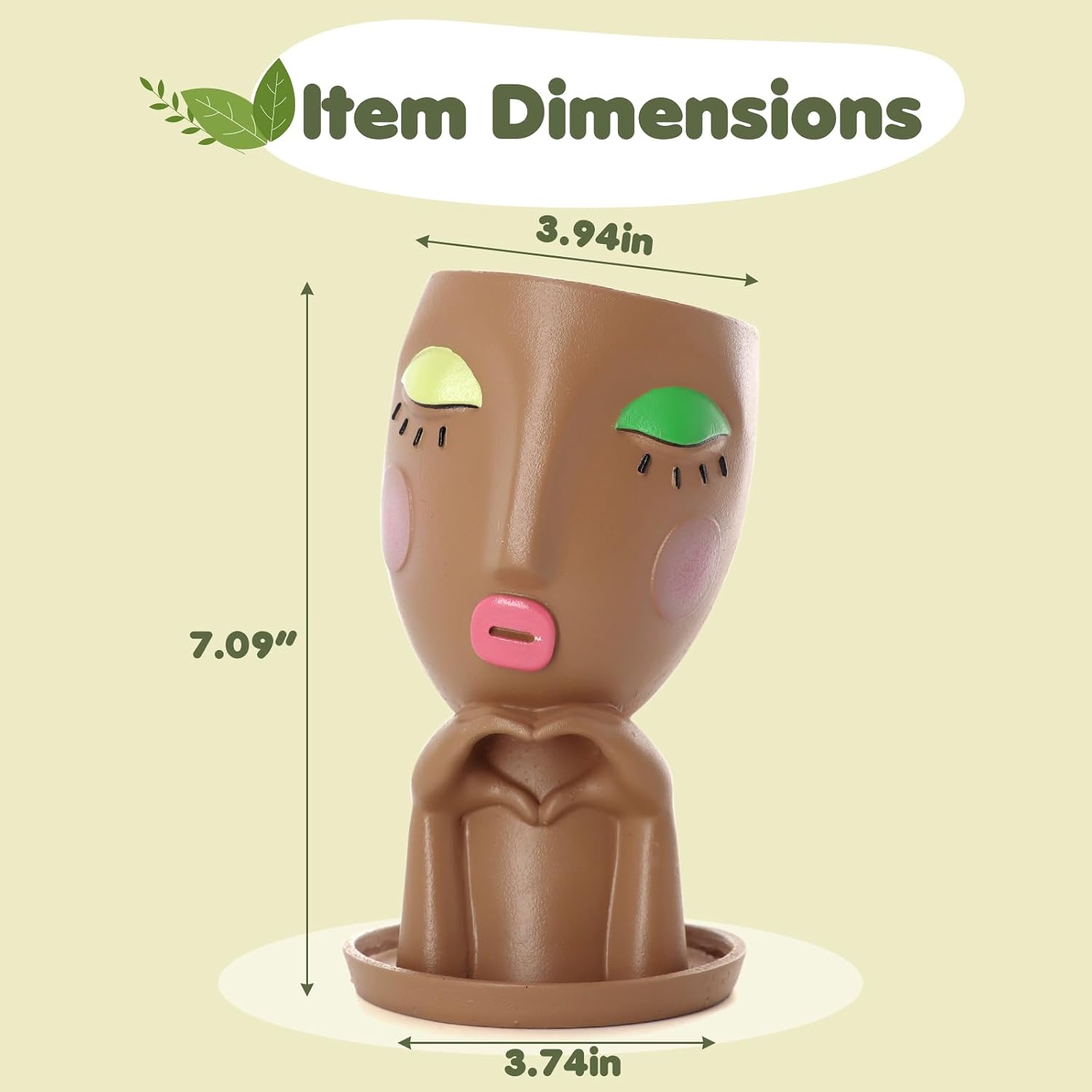 Cute Face Planter Head Pot for Indoor Plants, Unique Succulent Planter with Drainage, Decorative Resin Flower Pot for