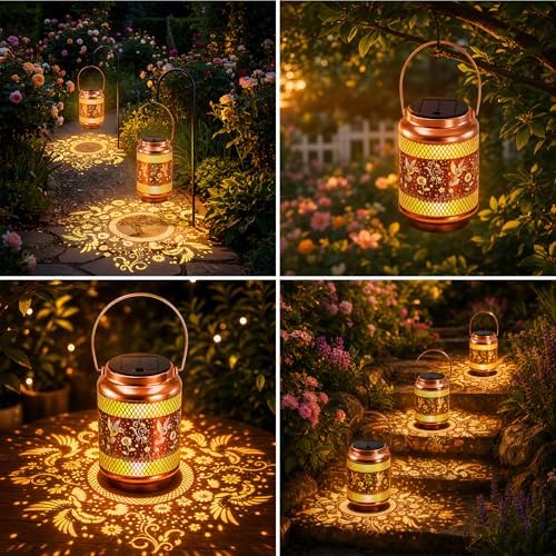Solar Lanterns Outdoor Garden Decor- Solar Lights Waterproof Hummingbird Decorative Hanging Metal Lights Gardening Gift for Outside Yard, Patio, Backyard, Farm, Gifts for Women Mom