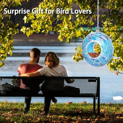 Yinns Solar Bird Feeder, Mosaic Fly Through Bird Feeders for Garden Decor