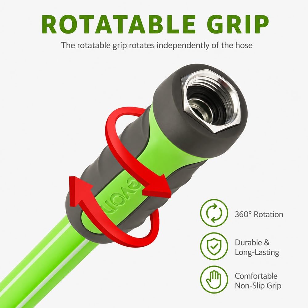 Heavy Duty Garden Hose 55 ft, Hybrid Polymer Water Hose | Flexible, Leak-Free, Lightweight, 5/8 ID, 600 PSI, 3/4 GHT