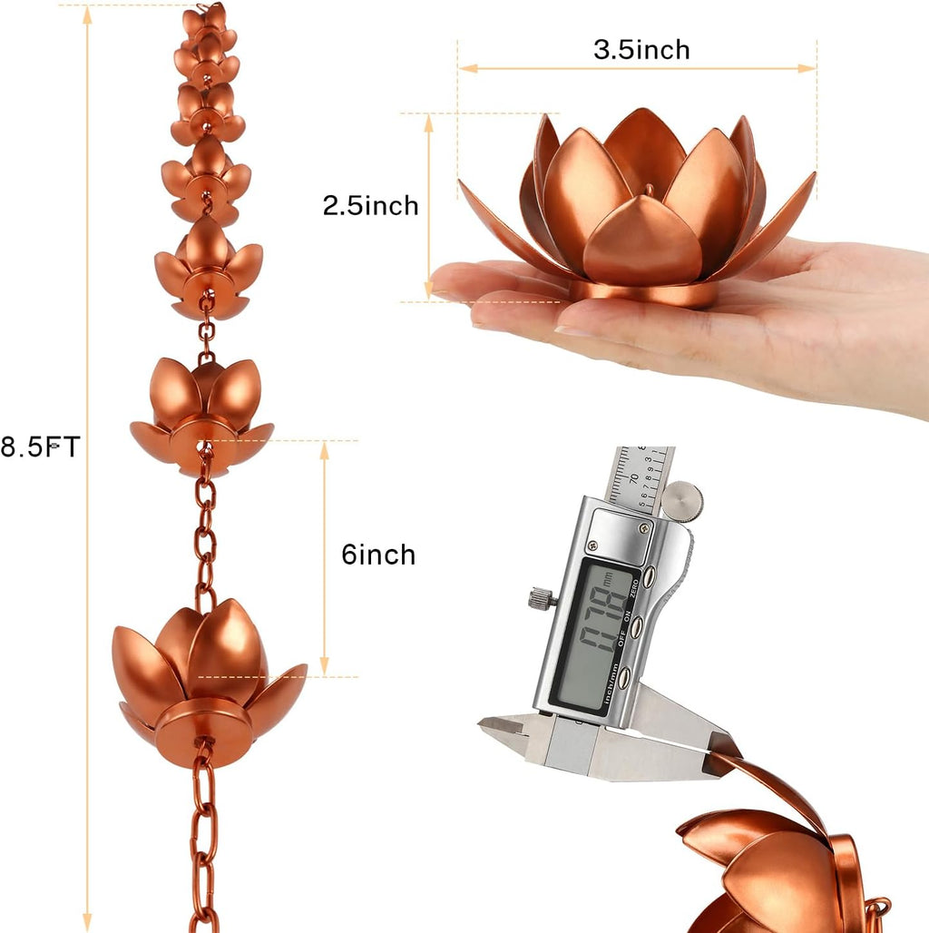 Oak Leaf Rain Chain with Adapter, 8.5ft | Adjustable Lotus Rain Catcher Chain for Gutters Outside Downspout, for Divert