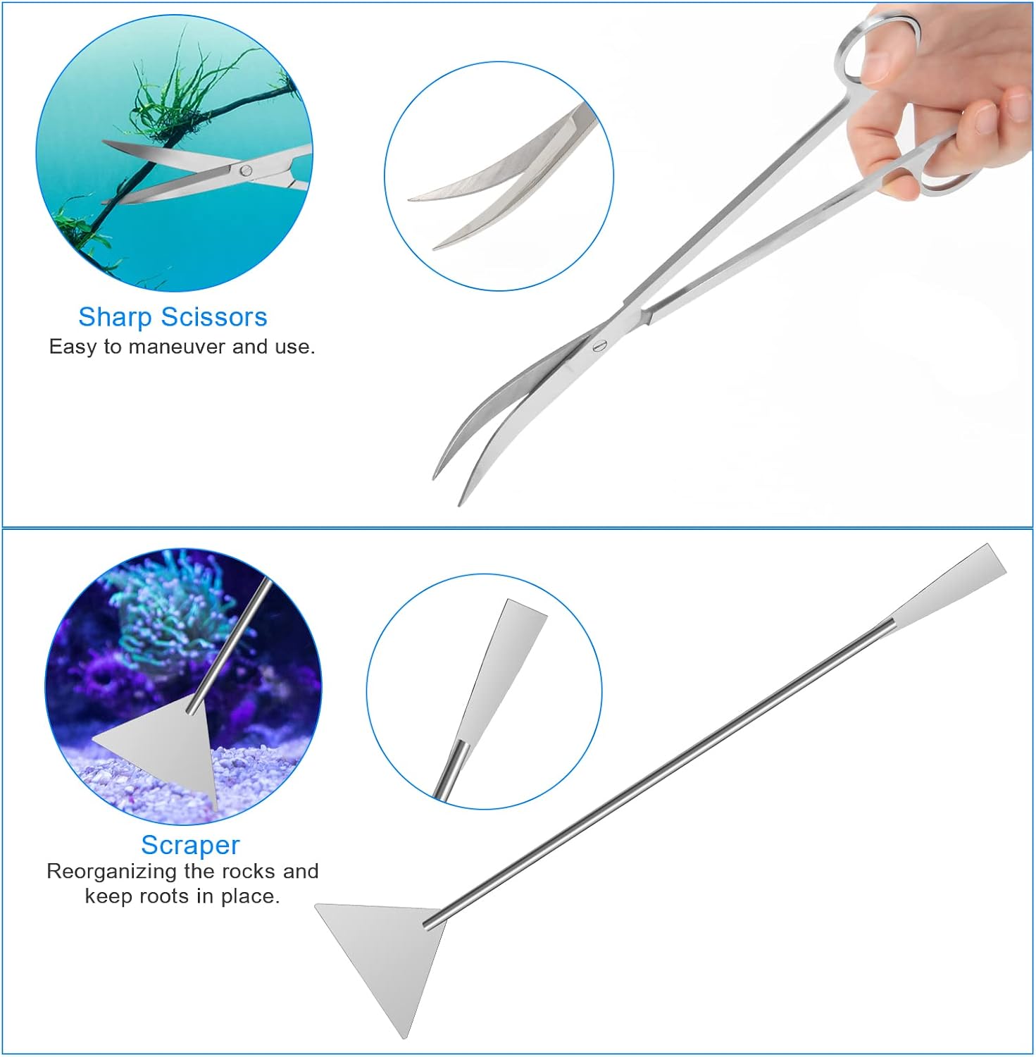 Extra Long Aquarium Aquascaping Tools Kit 8 in 1, Liveek Stainless Steel Aquarium Plant Tools Long Fish Tank Aquascape