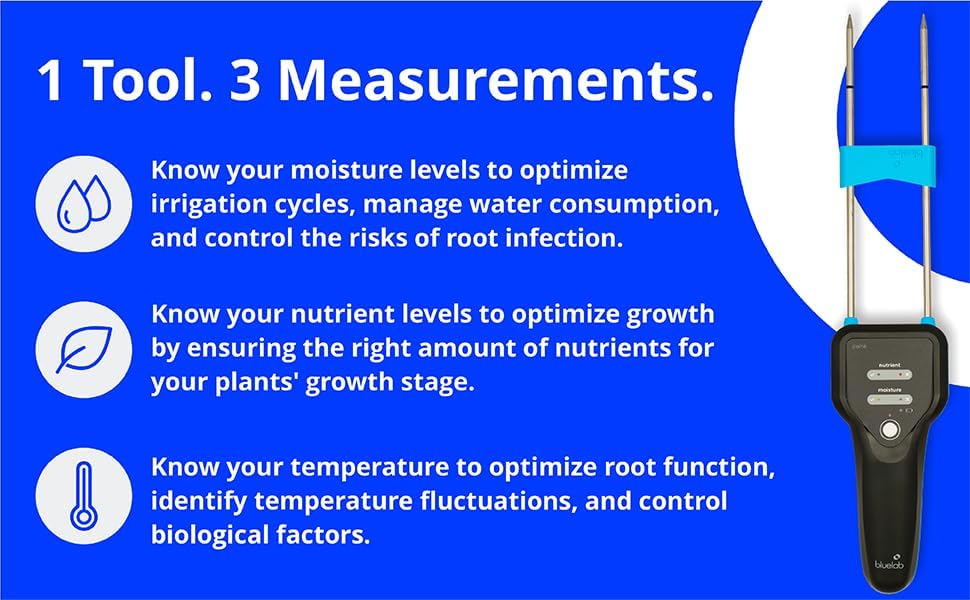 Bluelab Pulse Meter - Handheld Digital Soil Meter Measures Nutrients (TDS), Moisture & Temperature directly from the