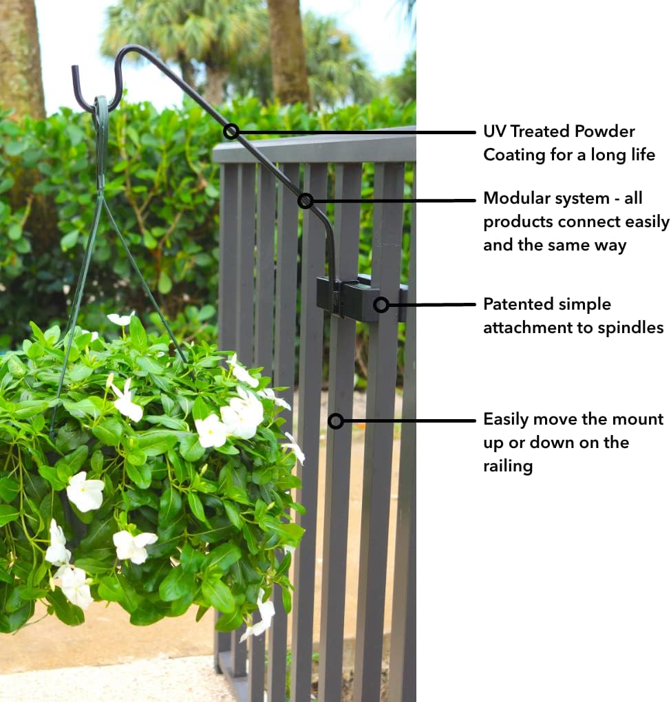 Premium - Hold It Mate Multi Use Hook Kit for Vertical Spindled Railings, Hang Flower Baskets Chimes Bird Feeder 15LBS