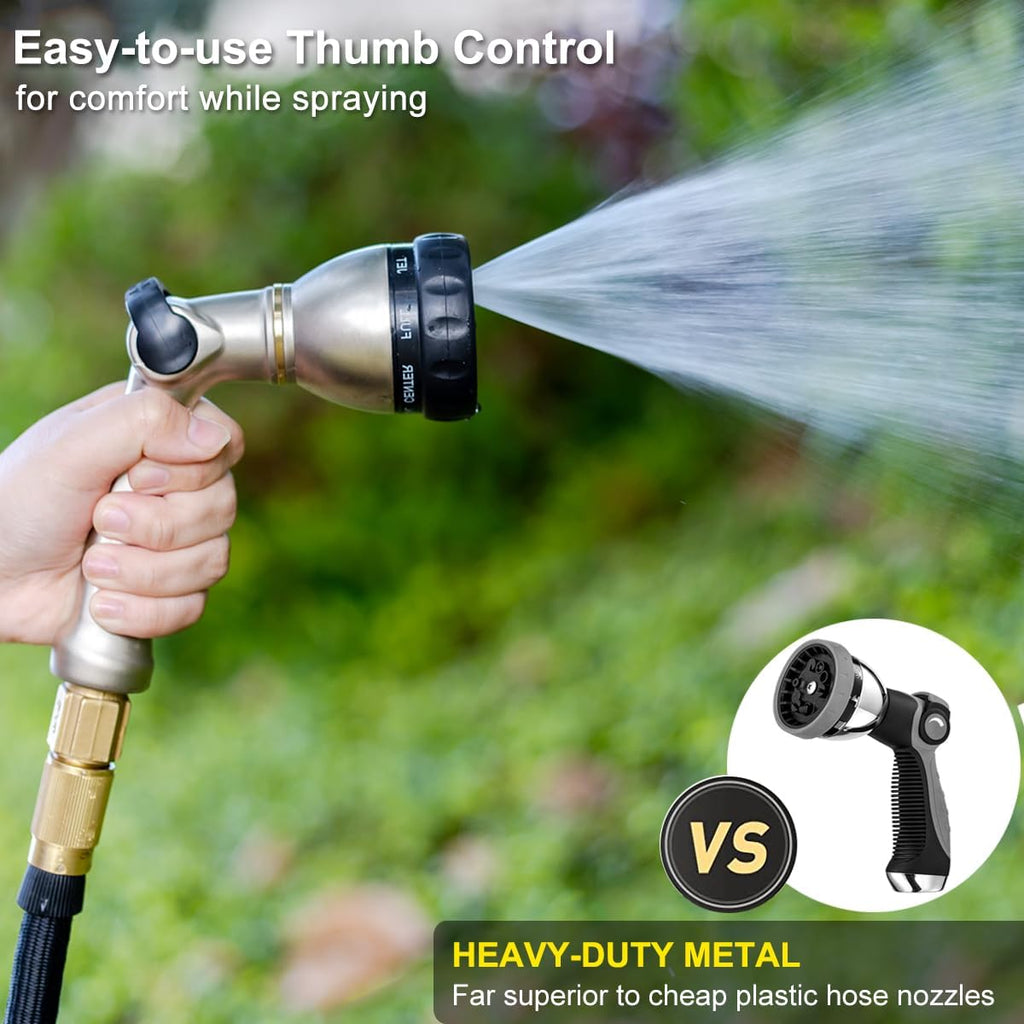 FANHAO Metal Thumb Control Garden Hose Nozzle Heavy Duty, 8 Spray Patterns | Rustproof Zinc Alloy Water Hose Sprayer