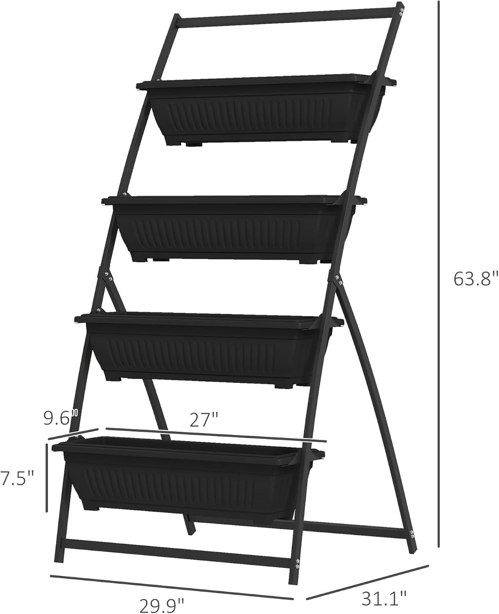 Outsunny Raised Garden Bed 4 Tier Vertical Planter Set with Stand, Black | 4 Outdoor Planter Boxes, Self Draining