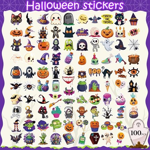 Halloween Party Favors - 100 PCS Pumpkin Bat Spider Stickers,Kids Halloween Games Treats Crafts Gifts Party Supplies Decorations