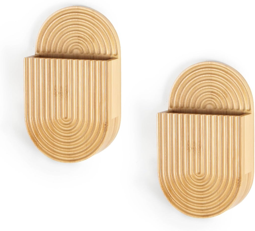 Wooden Wall Vase Set of 2, Bamboo Boho Wall Decor Planters Holder for Indoor Plants, for Entryway, Hallway, Bathroom