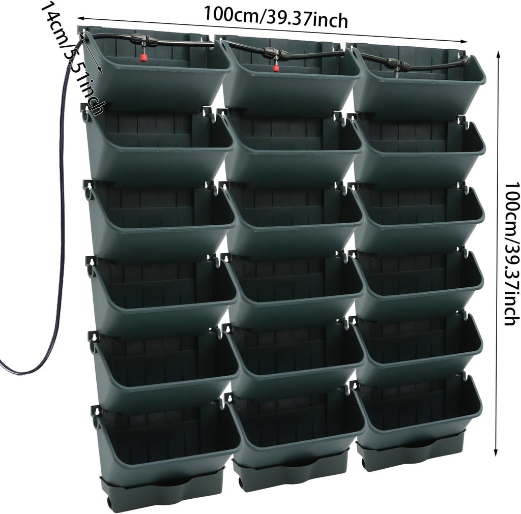 18 Pots Self-Watering Wall-Mounted Planter, 39.4”L x 39.4”H Vertical Wall Planter Self Watering Stackable Planters
