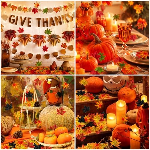 Fall Fake Leaves Maple Leaf Autumn Decor for Thanksgiving 200Pcs
