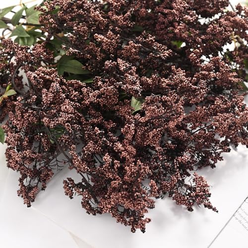 43In Faux Berry Stems, Artificial Nandina Branches Fall Decor, Dark Brown