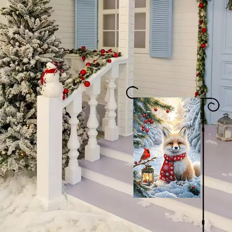 Winter Christmas Fox Garden Flags 12x18 Double Sided for Outside