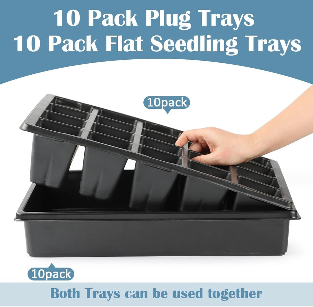 RooTrimmer 10 Pack 2.5 inch Square Pots 3.5 inch Deep 20 Cell Seedling Plug Trays with Water Collection Nursery Trays
