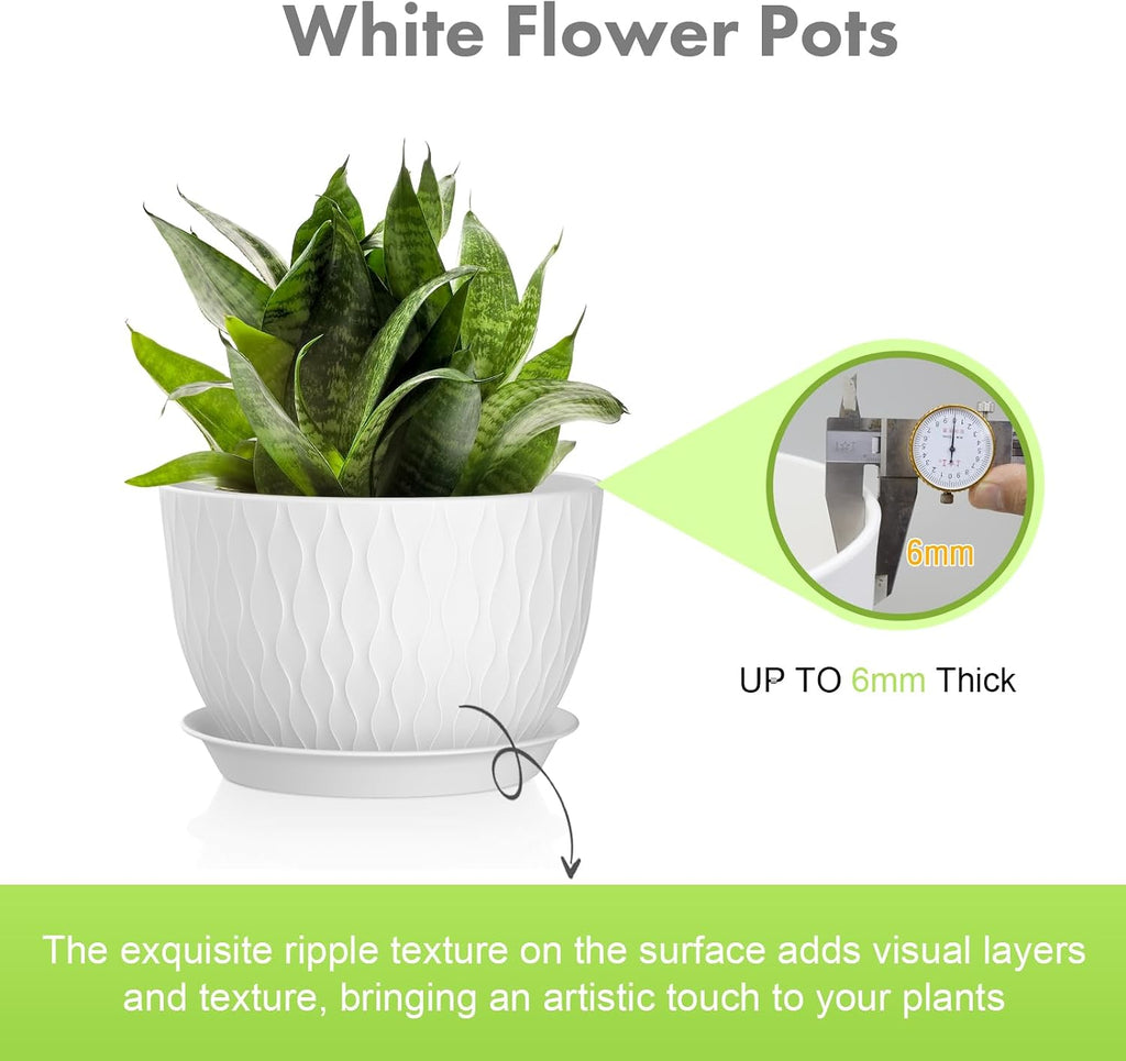 Meowell 12/10/9 inch Large Plant Pots, 3 Pack Wide Flower Pots for Outdoor Indoor Plants with Water Ripples, Big