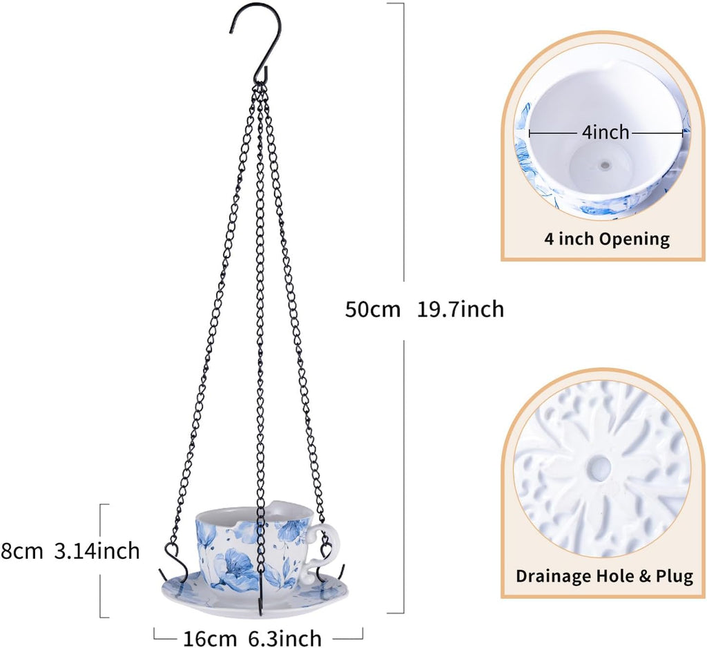 TEATALK Hanging Planters for Indoor Plants, Ceramic Pots with Drainage Hole, 6.3 Inch Hanging Planter with Chain