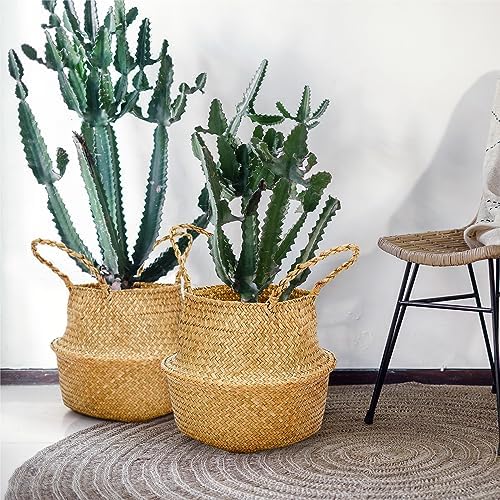 Qunclay 4 Pcs Woven Seagrass Baskets Belly Basket, L,13''dx11''h