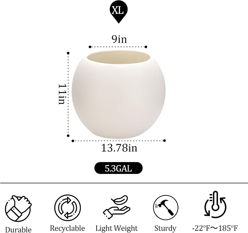 Large Round Planter,Planters for Indoor Plants & Outdoor,Durable Plastic Material Sphere Planter with Drainage Hole &