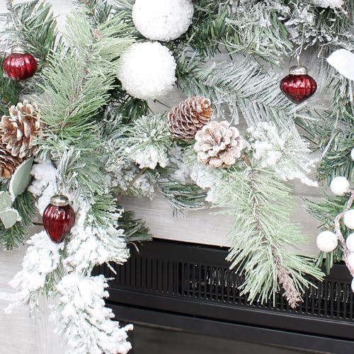 AuldHome Design Pine Cone Picks (6-Pack); Frosted Evergreen Christmas Decor Floral Stems for Wreaths, Vases and Holiday Arrangements