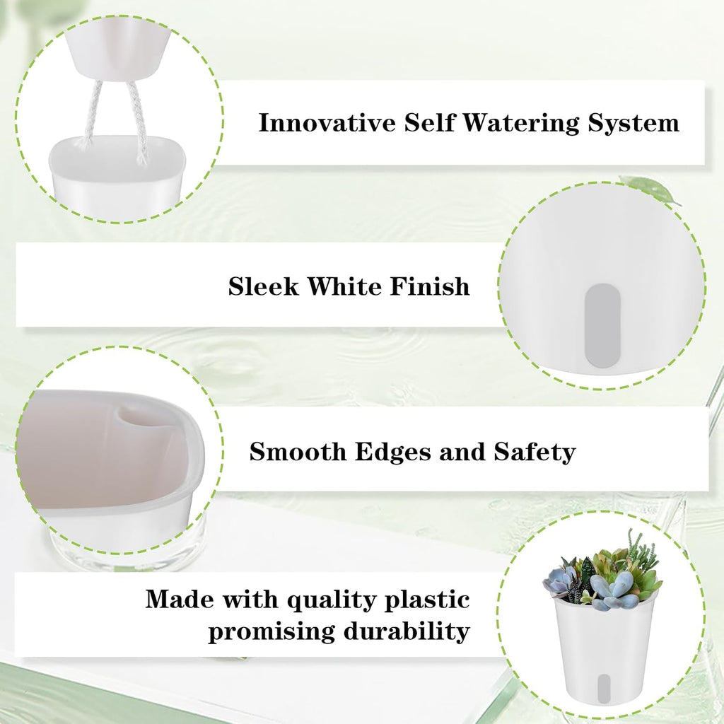 24 Pcs Self Watering Pots for Indoor Plants, 3 Inch White Plastic Self Watering Planters with Water Level Indicator