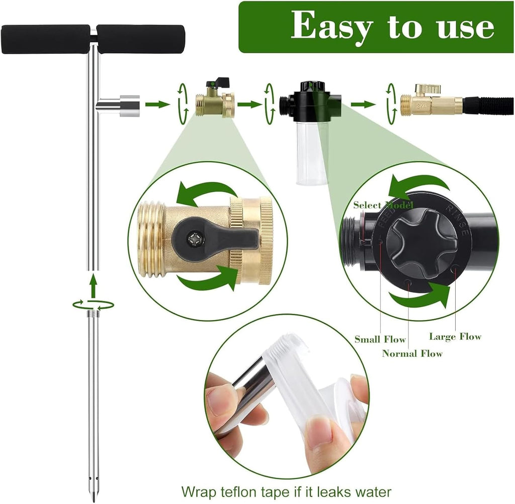 Caulimo Deep Root Watering Tool for Trees, Tree Watering Spike with Fertilizer Bottle, Stainless Steel Root Feeder for