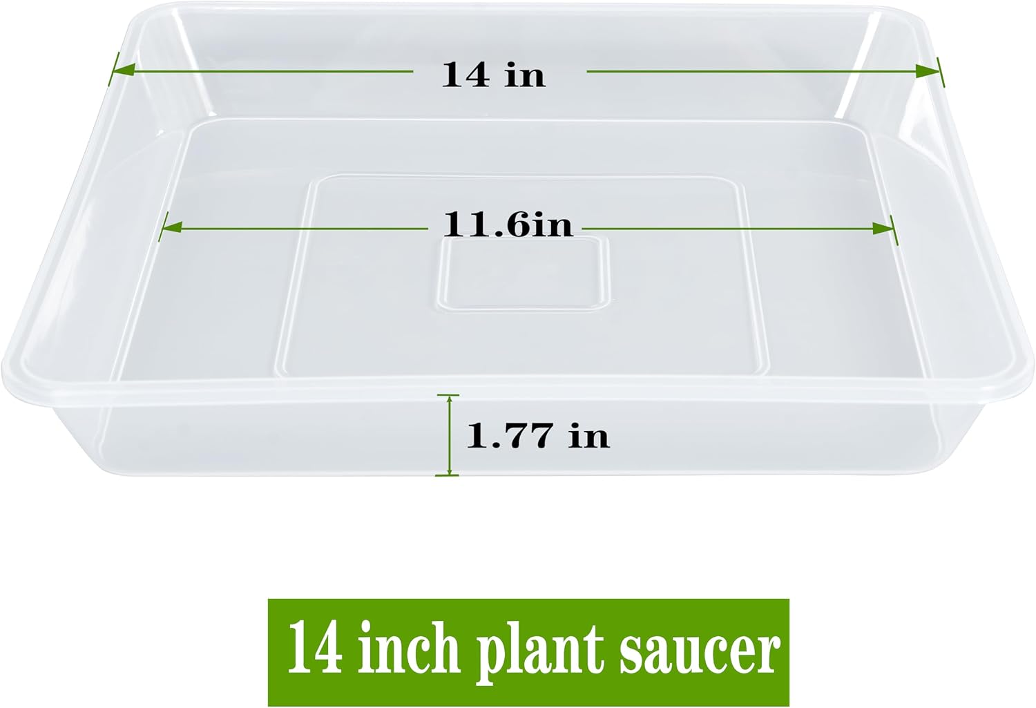 LWALRS Square Plant Saucer 14 Inch 2 Pack, Strong Clear Plastic Flower Plant Pot Saucer, Square Planters for Indoors