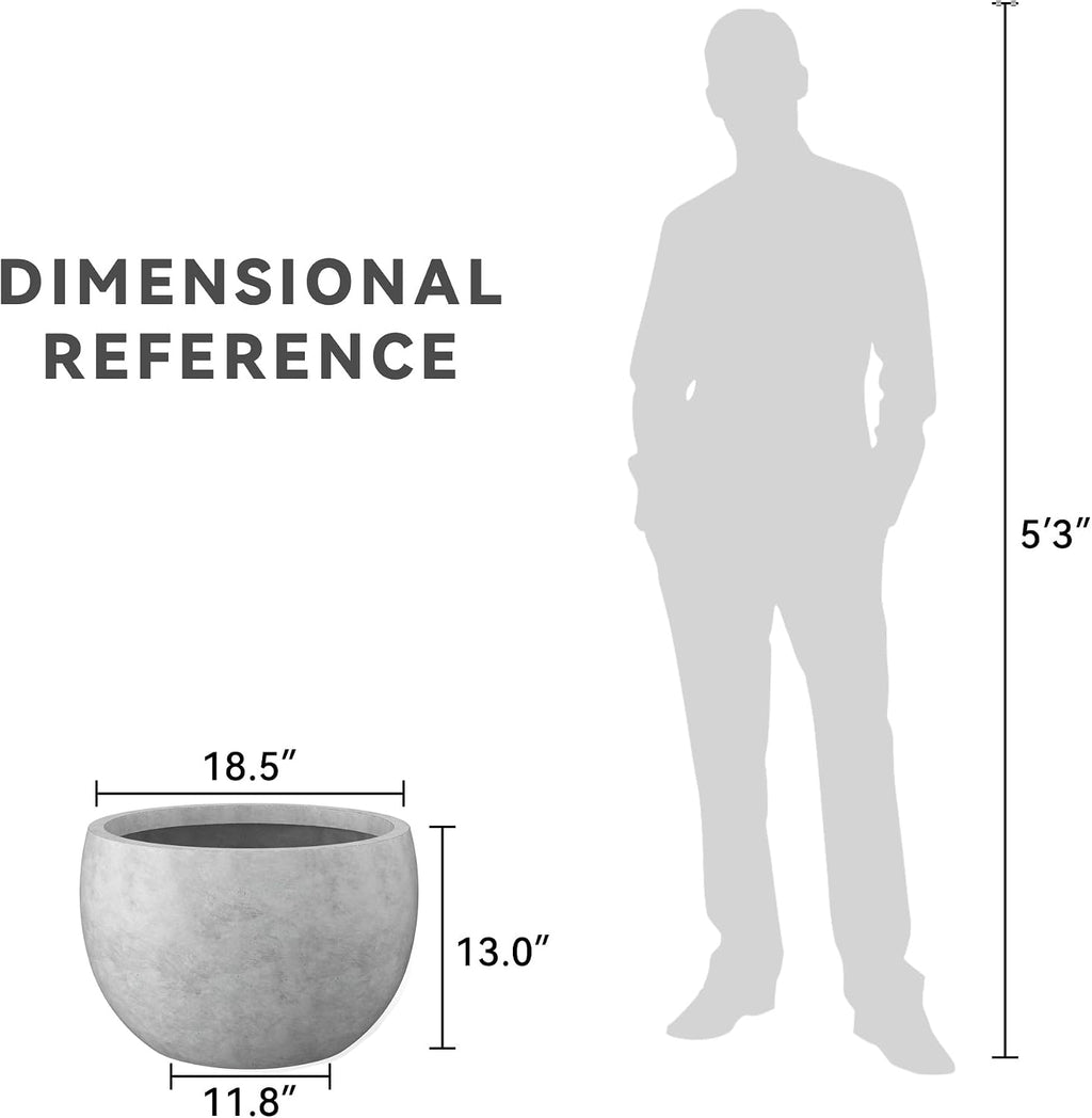 Kante Large Round Bowl Pale Gray Concrete Planter 20" Dia, Outdoor | Rubber Plug for Indoor, Drainage for Garden