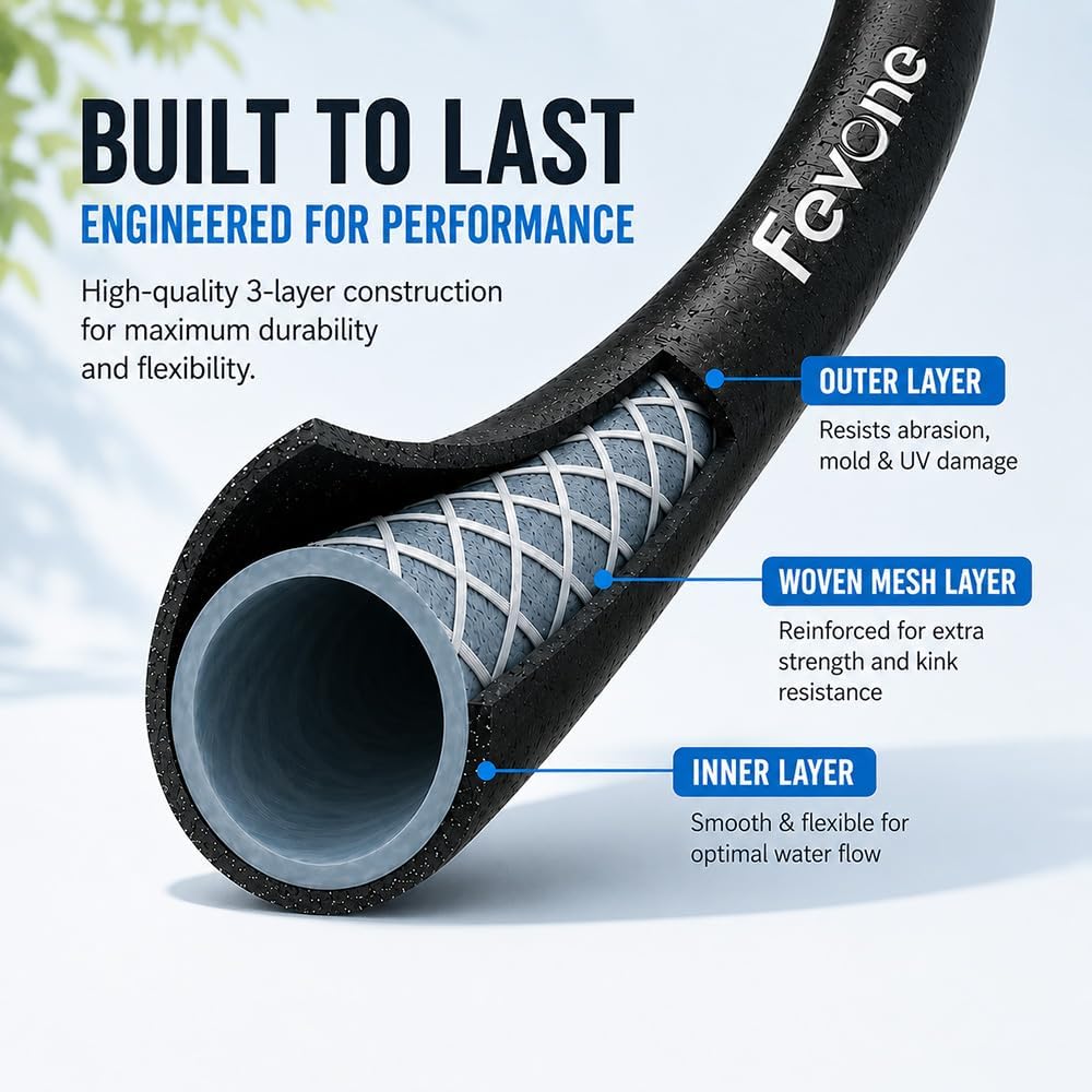 Kink Free Garden hose 100 ft, Heavy Duty Water Hose | Flexible Lightweight Hybrid Polymer, 5/8 ID, 600 PSI, Leak-Free
