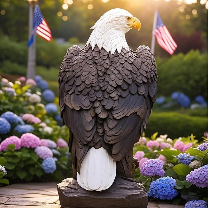Bald Eagle Statue Outdoor - Large American Eagle Figurine for Garden 24.4"H | Majestic Realistic Hand-Painted Resin