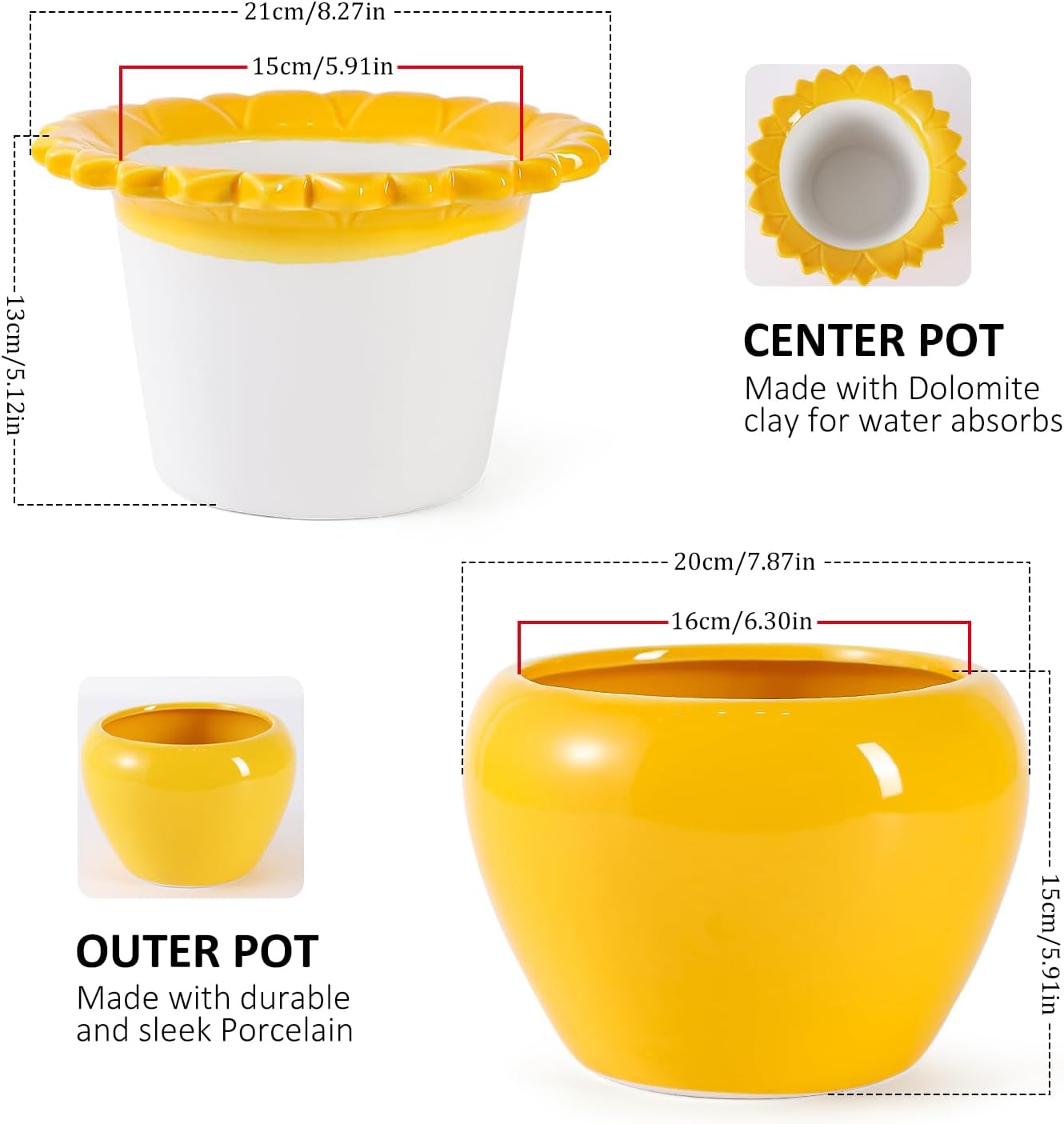 8in Self Watering Terracotta Planter - Yellow Ceramic Pot Maintenance Plant Seeder Planter for Indoor Plants African
