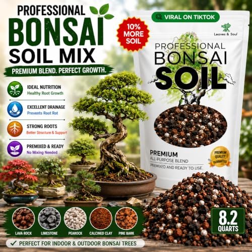 Professional Bonsai Soil Mix Ready to Use Extra Large 8.2 Quarts, Premium Potting Soil for Bonsai Trees, Fast Draining Blend Lava Limestone Pearock Calcined Clay Pinebark Indoor Outdoor Made in USA