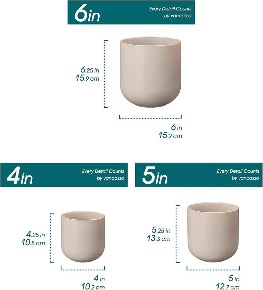 vancasso Ceramic Plant Pots, 4+5+6 inches, Set of 3, Planters with Drainage Hole, Flower Pots Planters Pots for Indoor