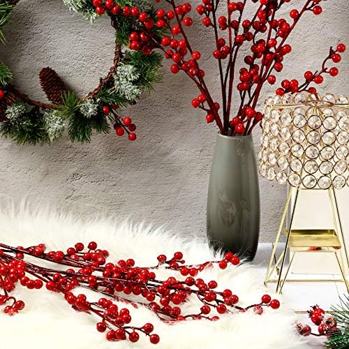 WILLBOND Artificial Red Berry Stems 21.6 Inch Christmas Red Berries Holly Berry Branches for Christmas Tree New Year Decor DIY Craft (Simple Style, 16 Pieces)