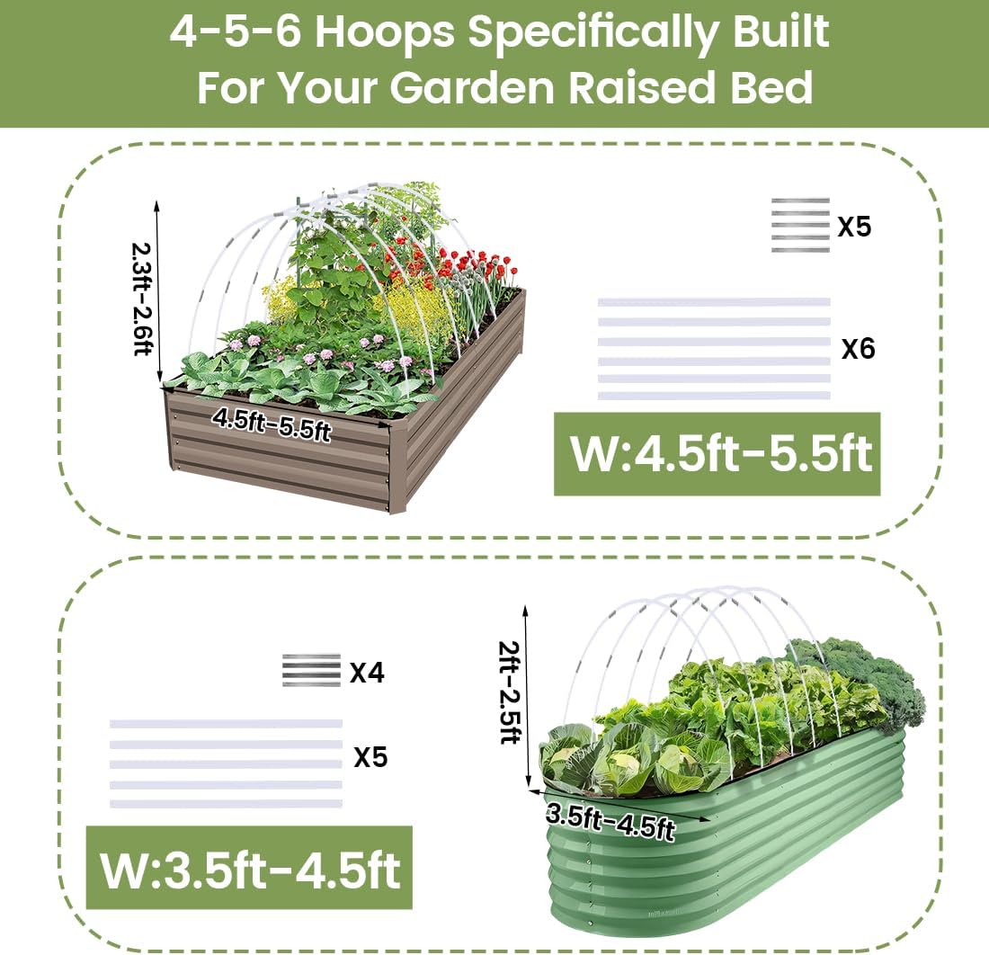 Garden Hoops 120pcs, Sunwuk Greenhouse Hoops for 2.5-5.5ft Wide Raised Bed, 24 Sets of 7.2ft Long Super Bendable