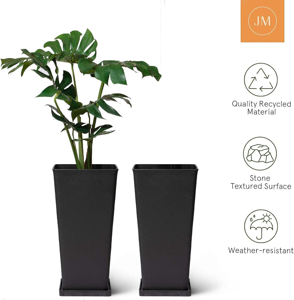 LA JOLIE MUSE Tall Outdoor Planters Set of 2, 26 Inch Large Tapered Planter | Tall Black Rectangular Planters with