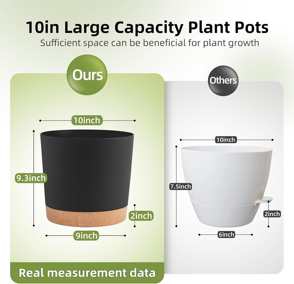 QCQHDU 10 inch Plant Pot, 2 Pack Planters for Indoor Plants with Drainage Holes & Saucer, Outdoor Flower Pots Home