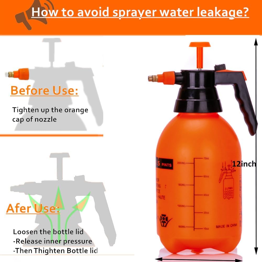 2L/0.5Gal Handheld Pressure Sprayer, Portable Pump Watering Can with Adjustable Nozzle, Garden Sprayer for Indoor