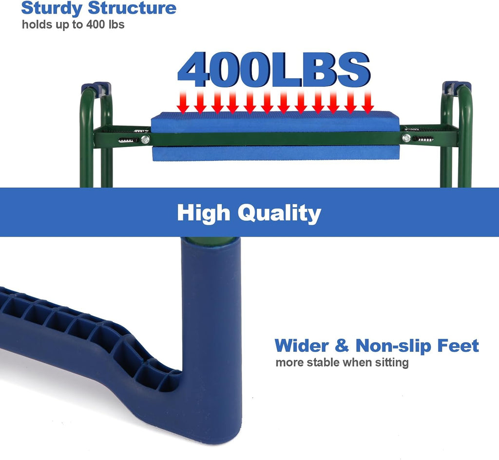Garden Kneeler Seat with thicker and Wider Soft Kneeling Pad ,foldable Heavy Duty Garden Stool with 2 large Tool